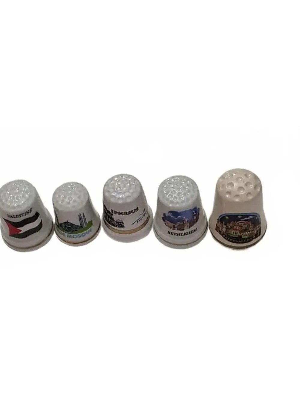 Set of 5 Vintage Ceramic Souvenir Thimbles - Middle East & Holy Land Collection
